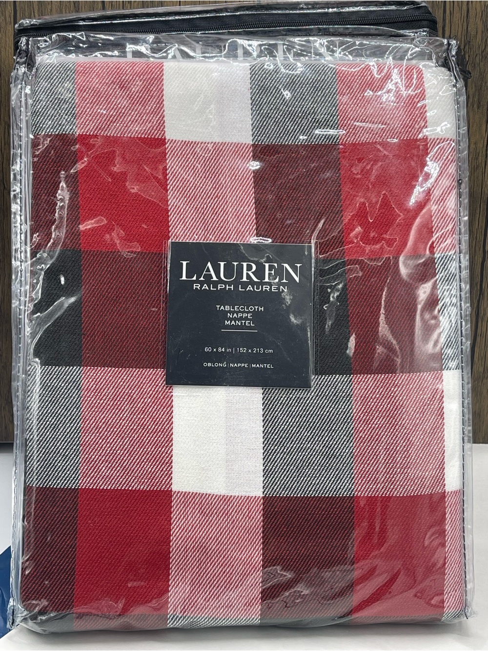 New Lauren by Ralph Lauren Oblong Tablecloth 60"x 84"  Red White Black Stripe